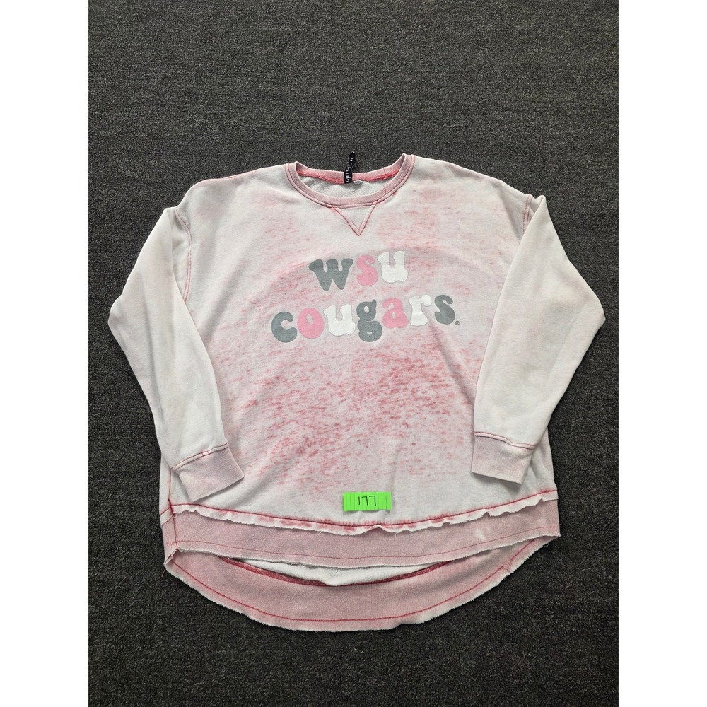 chicka-d WSU Cougars Sweatshirt Womens Large Pink White Acid Wash Pullover